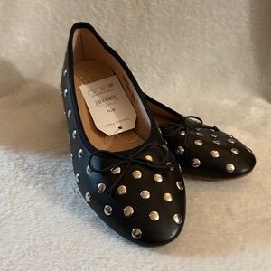 Time And Tru Black Studded Flats Women's Shoes 6.5 Slip On Whimsigoth New